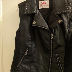 Black Faux Leather Studded Zip Vest